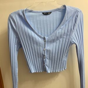 Shein blue button up crop top size US 4